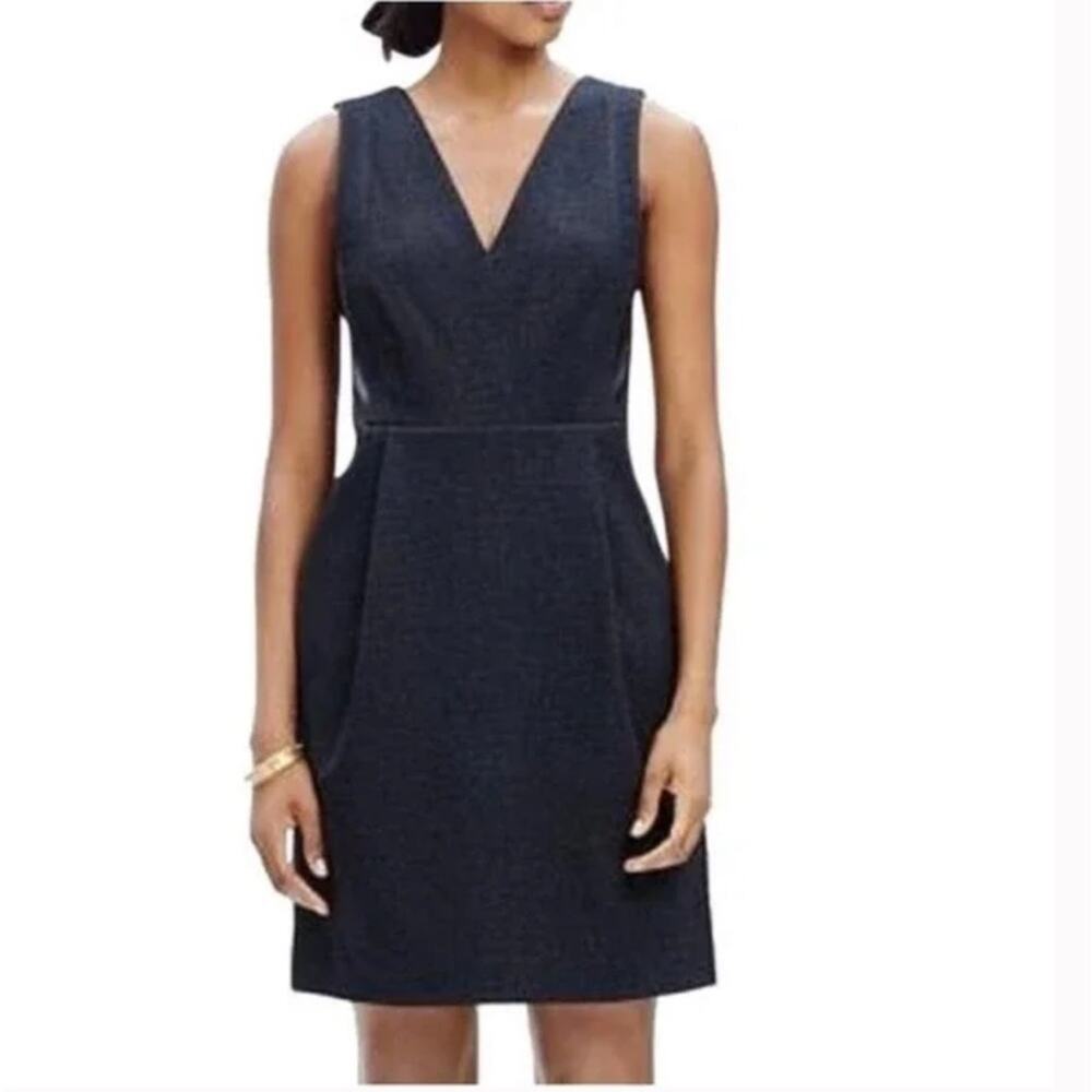 Madewell dress women's 2 V neck leather insets ponte sleeveless knee length gray
